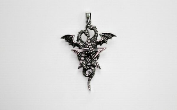 Anhänger für Halskette Pentagramm in Drachenpaar massiv Silber 925 H087