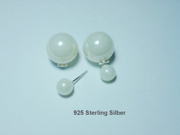 Ohrstecker Echt 925 Sterling Silber Doppelperle Weiß Tribal Stil Doppel Perle Ohrring