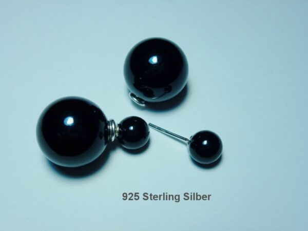 Ohrstecker echt 925 Sterling Silber Doppelperle Schwarz Doppel Perlen Tribal