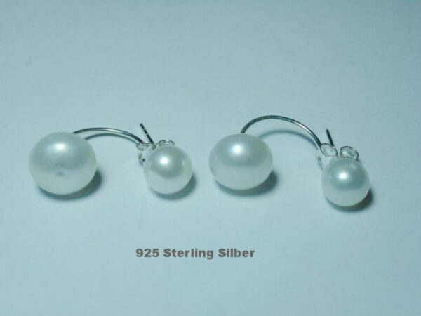 Ohrstecker 925 Sterling Silber zwei perlen Korea Style Doppelperle Weiß