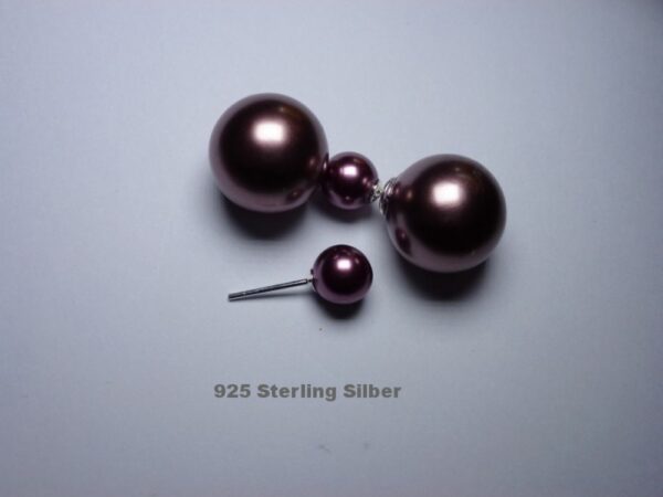 Ohrstecker 925 Sterling Silber Doppel perle Weinrot Doppelperle