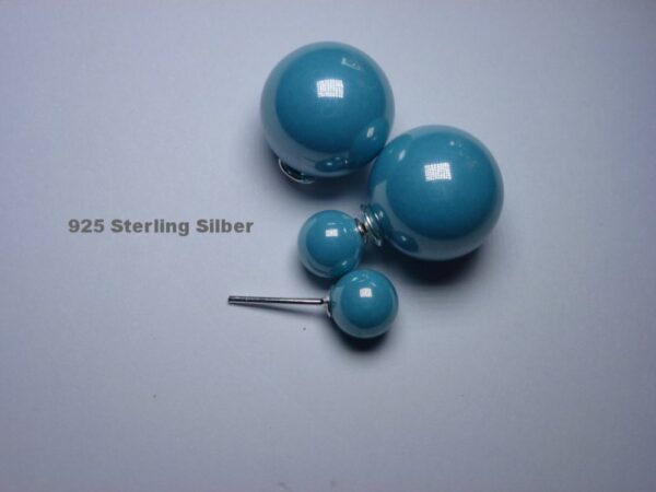 Ohrstecker 925 Sterling Silber Doppel perle Hellblau Doppelperle Ohrring