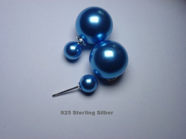 Ohrstecker 925 Sterling Silber Doppel perle Blau Doppelperle