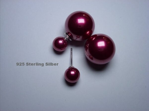 Ohrstecker 925 Sterling Silber Doppel perle Weinrot Doppelperle Ohrring