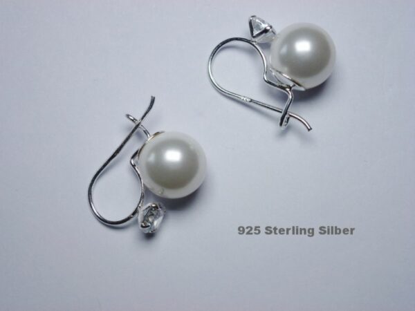 Ohrring 925 Sterling Silber Weiß Perle und 5 mm Zirkonia